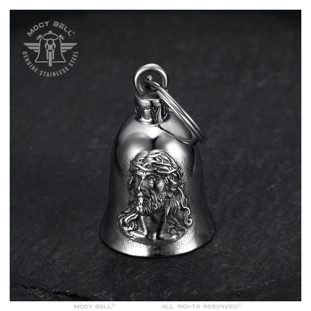 Clochette moto Mocy Bell Jésus Christ, acier inoxydable, talisman spirituel pour motards et bikers.