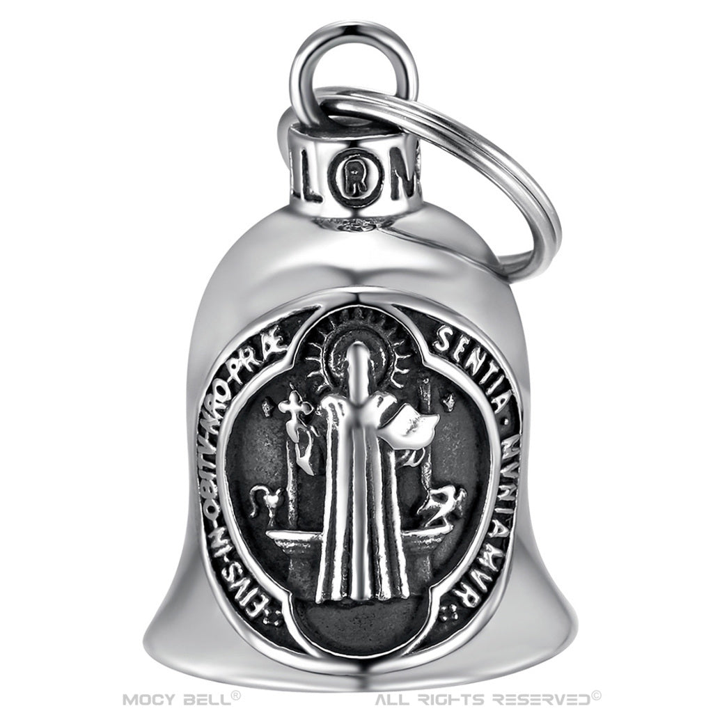 MocyBell Saint Benedict Motorcycle Bell in Stainless Steel – Biker Lucky Charm, Spiritual Protection, and Elegance for Riders
