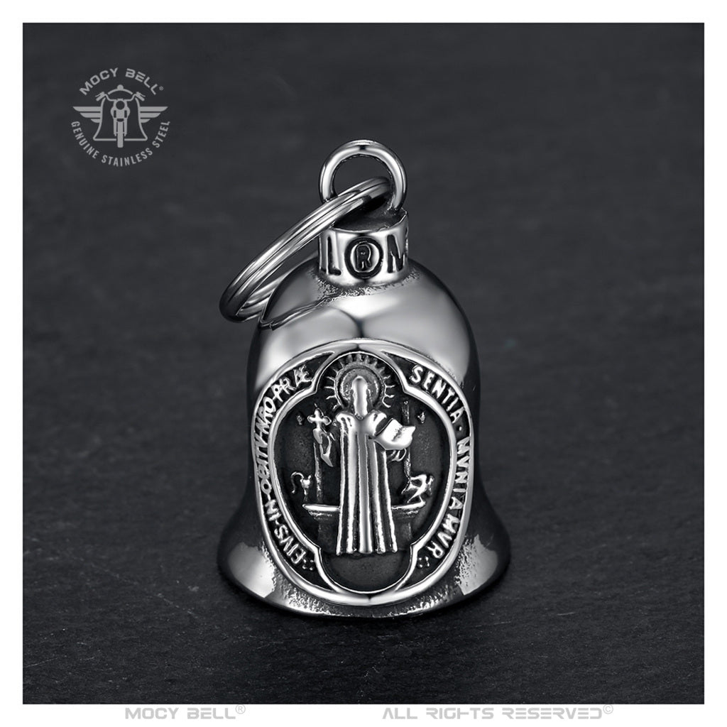 MocyBell Saint Benedict Motorcycle Bell in Stainless Steel – Biker Lucky Charm, Spiritual Protection, and Elegance for Riders