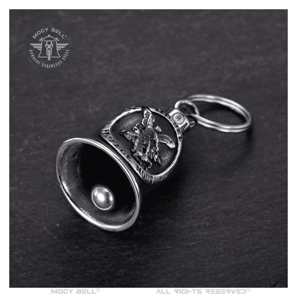 MocyBell Motorcycle Bell "Saint Michael Protect Us" – Stainless Steel | Biker Good Luck Charm | Spiritual Protection for Riders