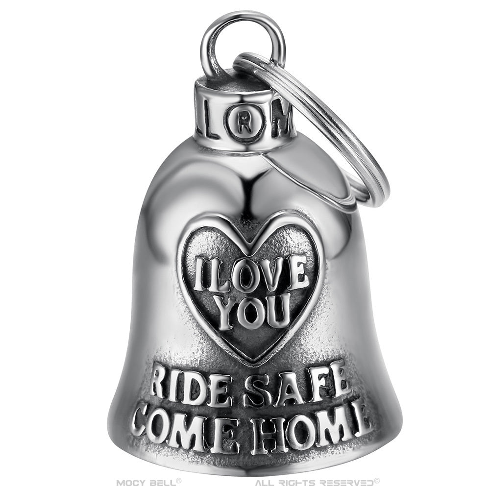 Campanilla Moto Mocy Bell – I Love You Ride Safe Come Home | Amuleto de la suerte en Acero Inoxidable
