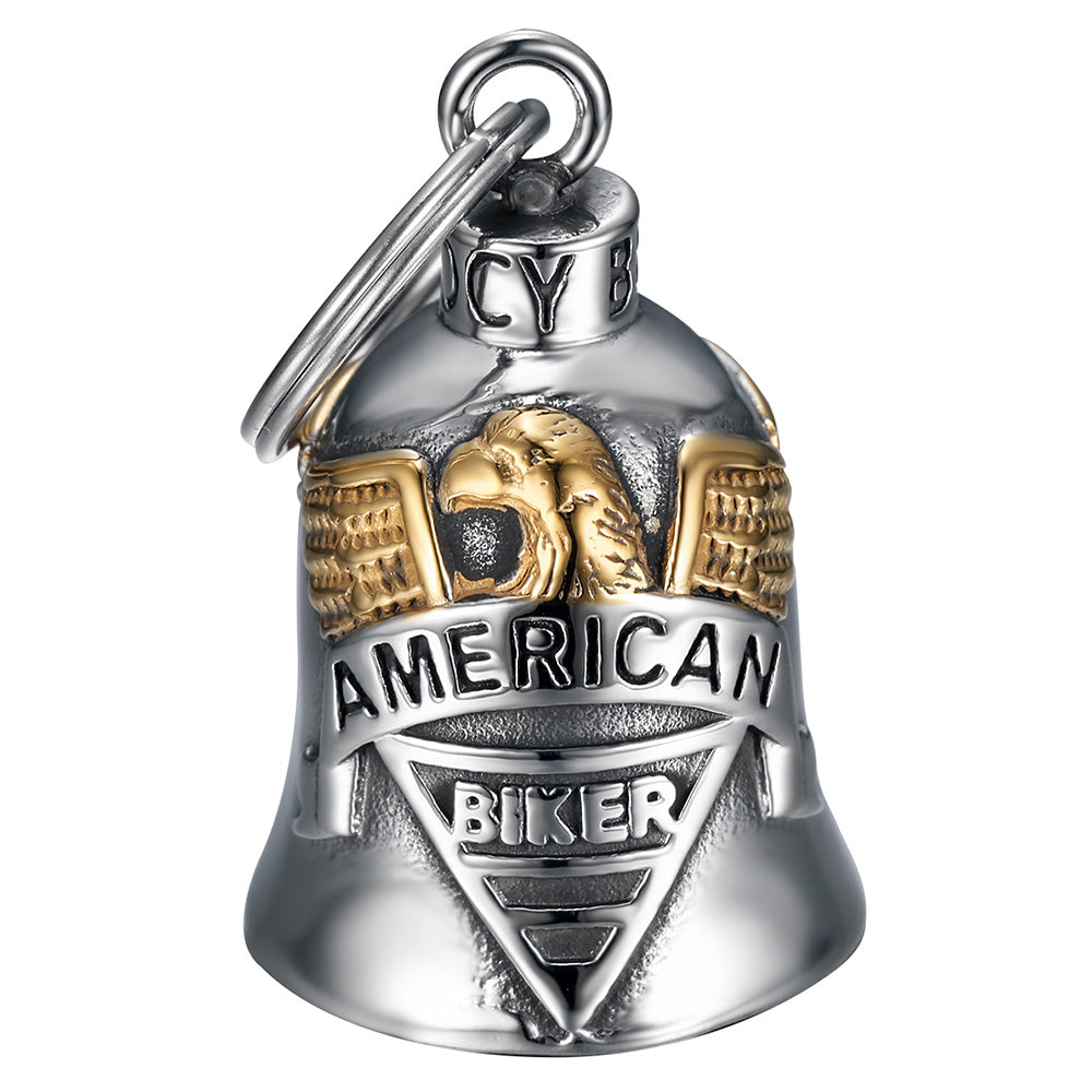 Campana para Moto American Biker Dorada – Amuleto de Acero Inoxidable de MocyBell