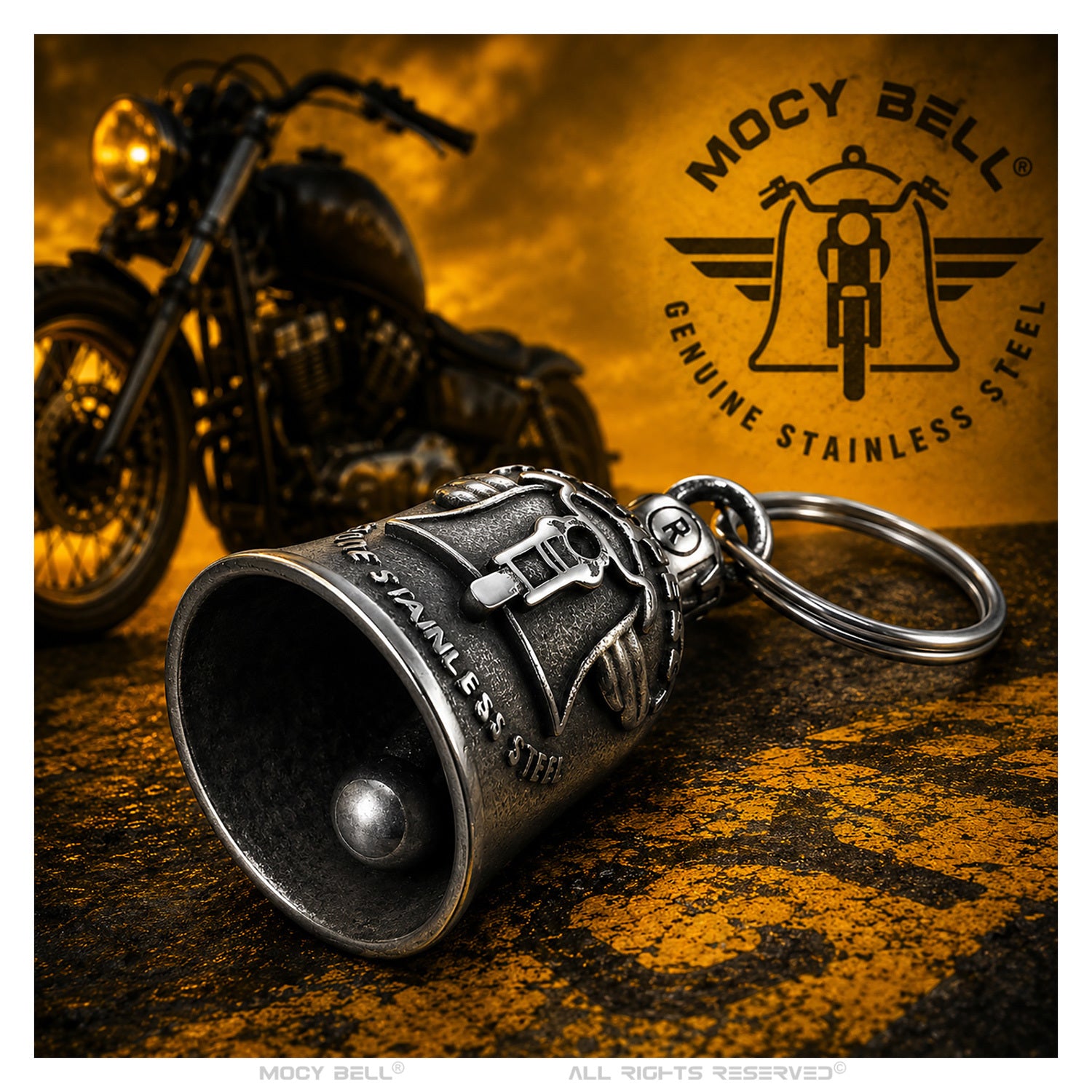 Détail de la Clochette Moto MocyBell en acier inoxydable avec finition soignée
