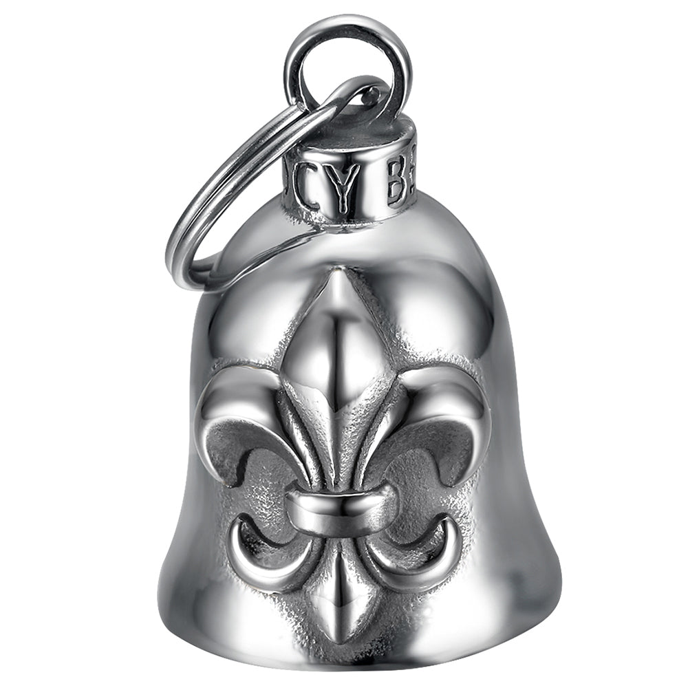 Clochette moto Mocy Bell Fleur de Lys en acier inoxydable doré, porte-bonheur élégant et symbole de protection pour motards, livrée avec pochon prêt à offrir