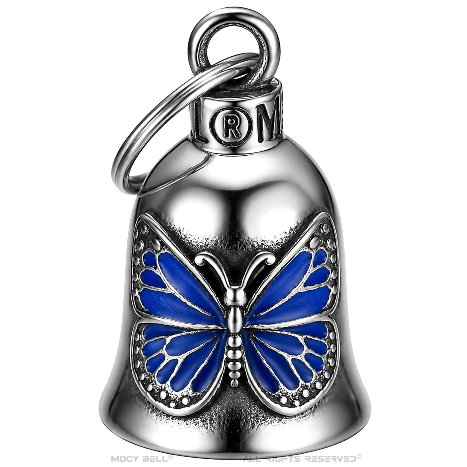 Gremlin Bell papillon bleu vue arrière en acier inoxydable