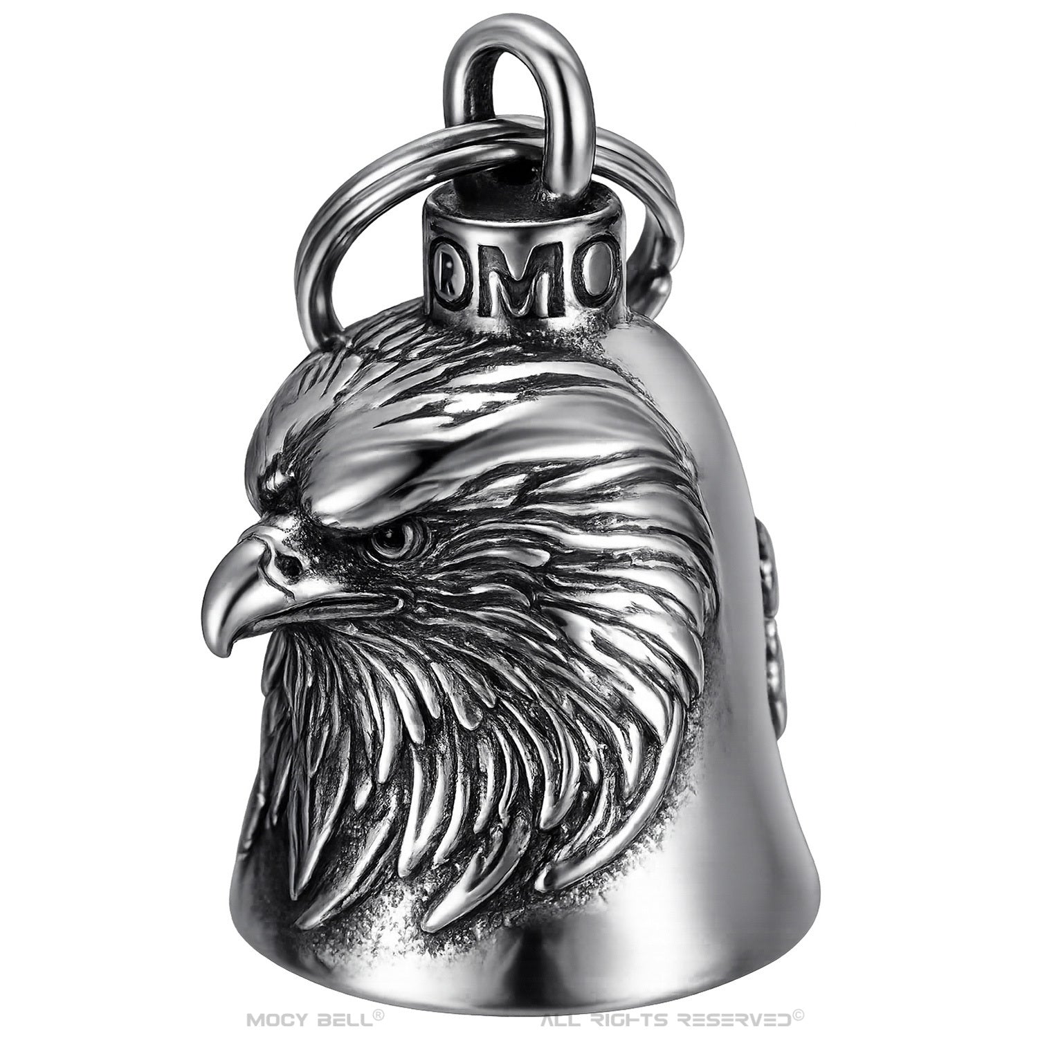 Clochette moto Tête d Aigle Eagle Spirit vue de face avec relief détaillé