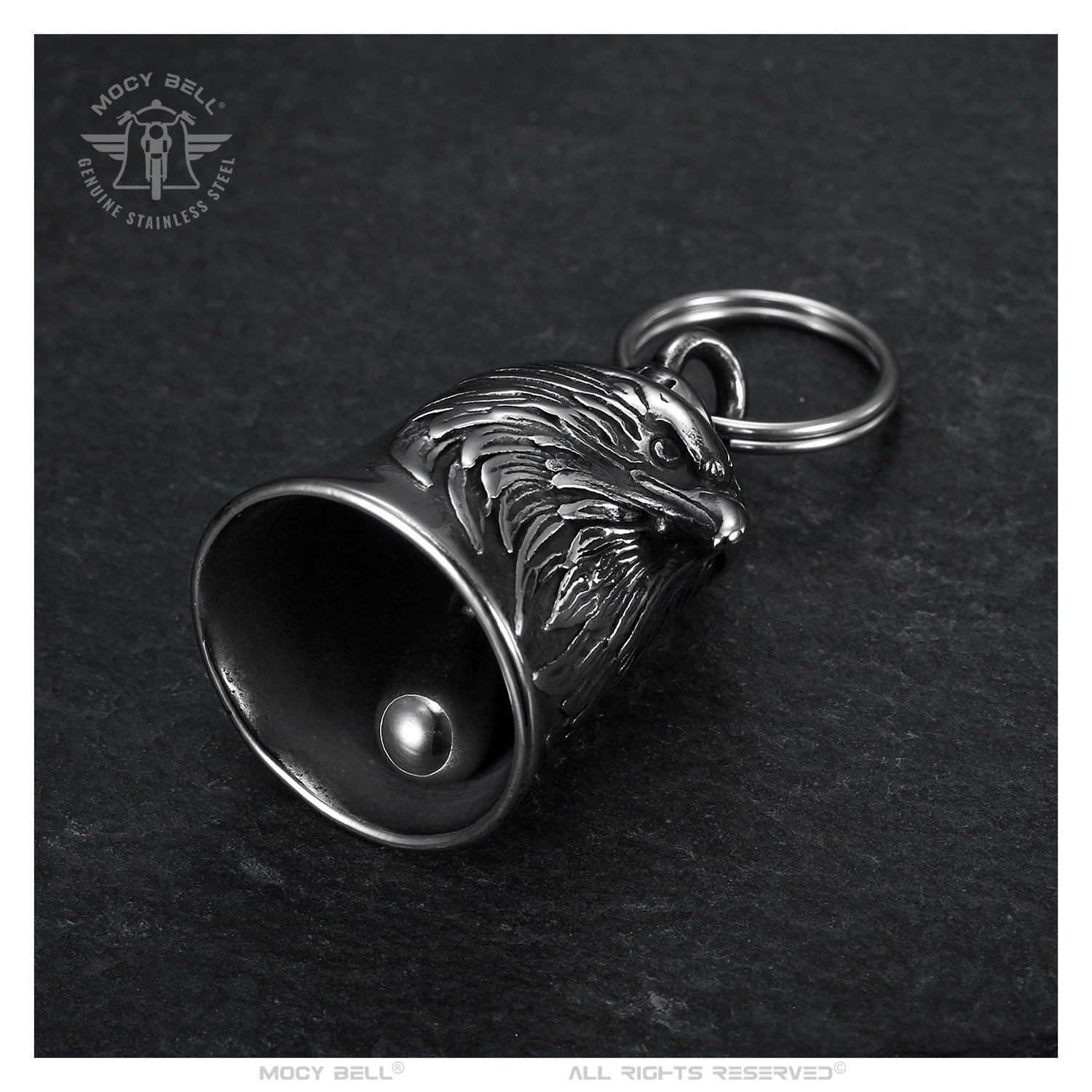 Intérieur de la clochette moto Eagle Spirit montrant le battant en acier 316L