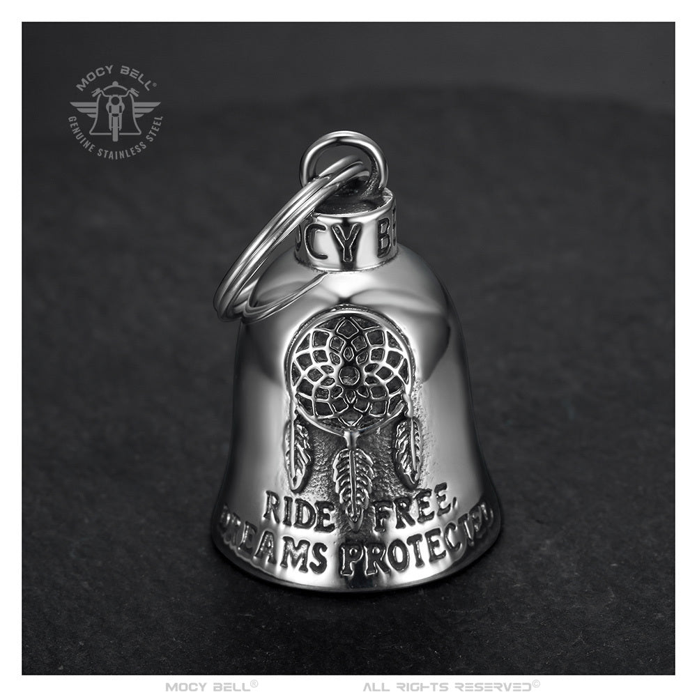 Clochette moto inspirée des traditions amérindiennes, acier inoxydable, talisman pour motards et motardes.