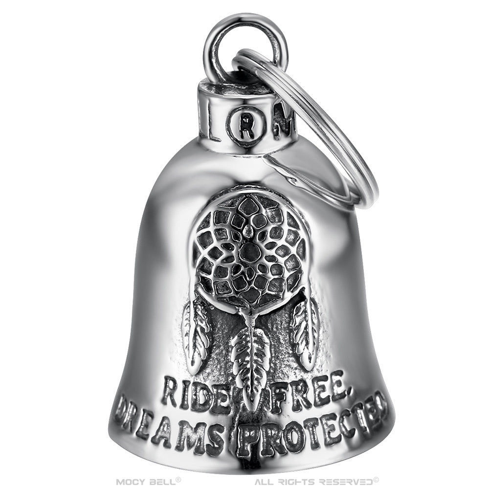 Porte-bonheur motard gravé Attrape-Rêve, message Ride Free – Dreams Protected, durable et résistant.