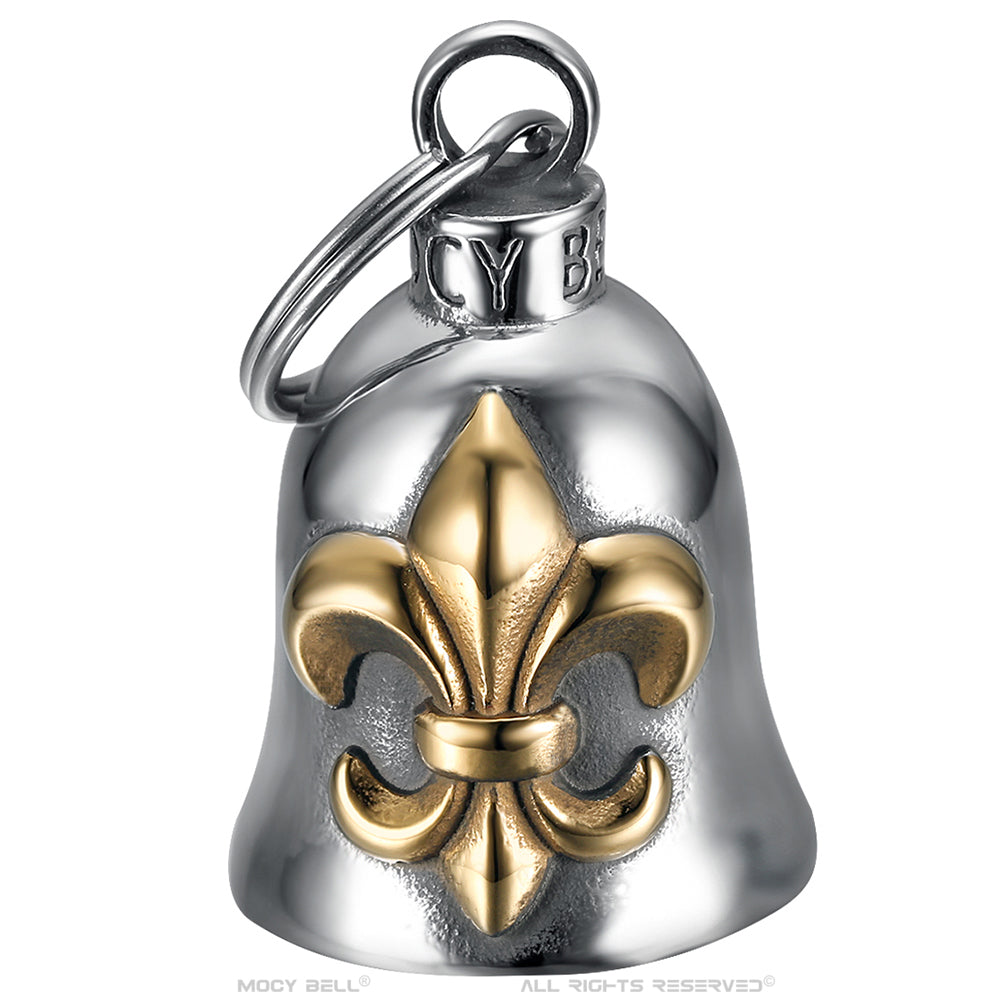 Fleur de Lys Campanello portafortuna per moto in acciaio inox dorato con oro fino