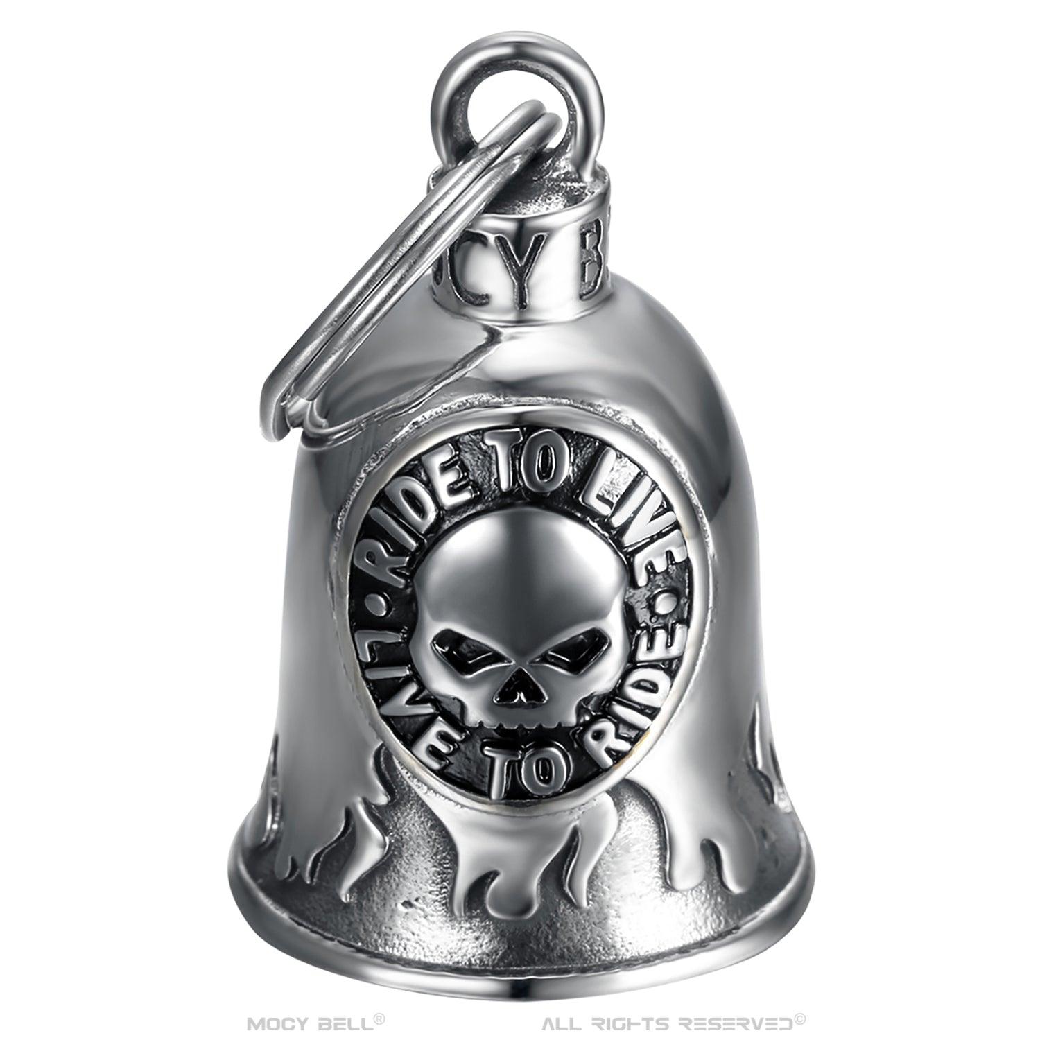 Clochette Moto Mocy Bell Skull Ride to Live en Acier Inoxydable Argent - Mocy Bell