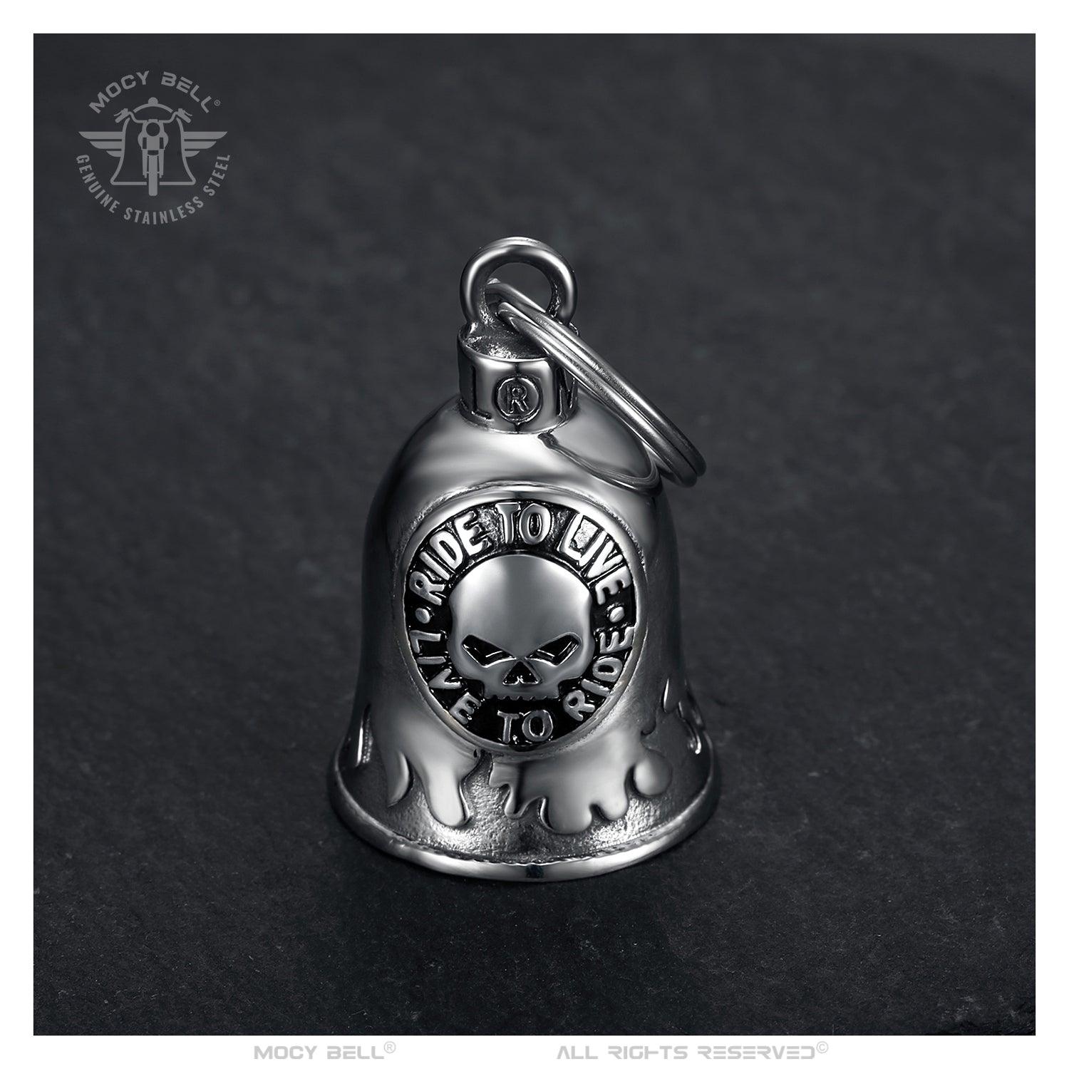 Clochette Moto Mocy Bell Skull Ride to Live en Acier Inoxydable Argent - Mocy Bell