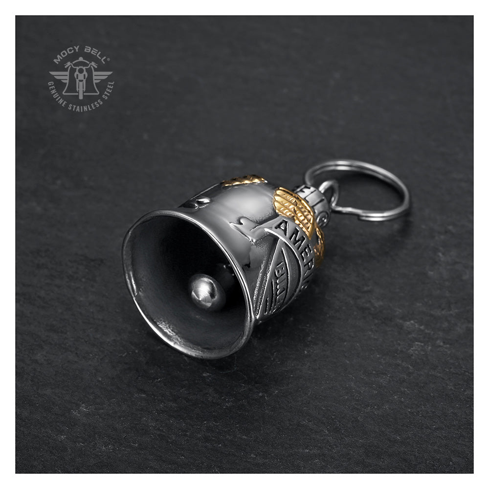 Golden American Biker Motorcycle Bell – Stainless Steel Lucky Charm by MocyBell