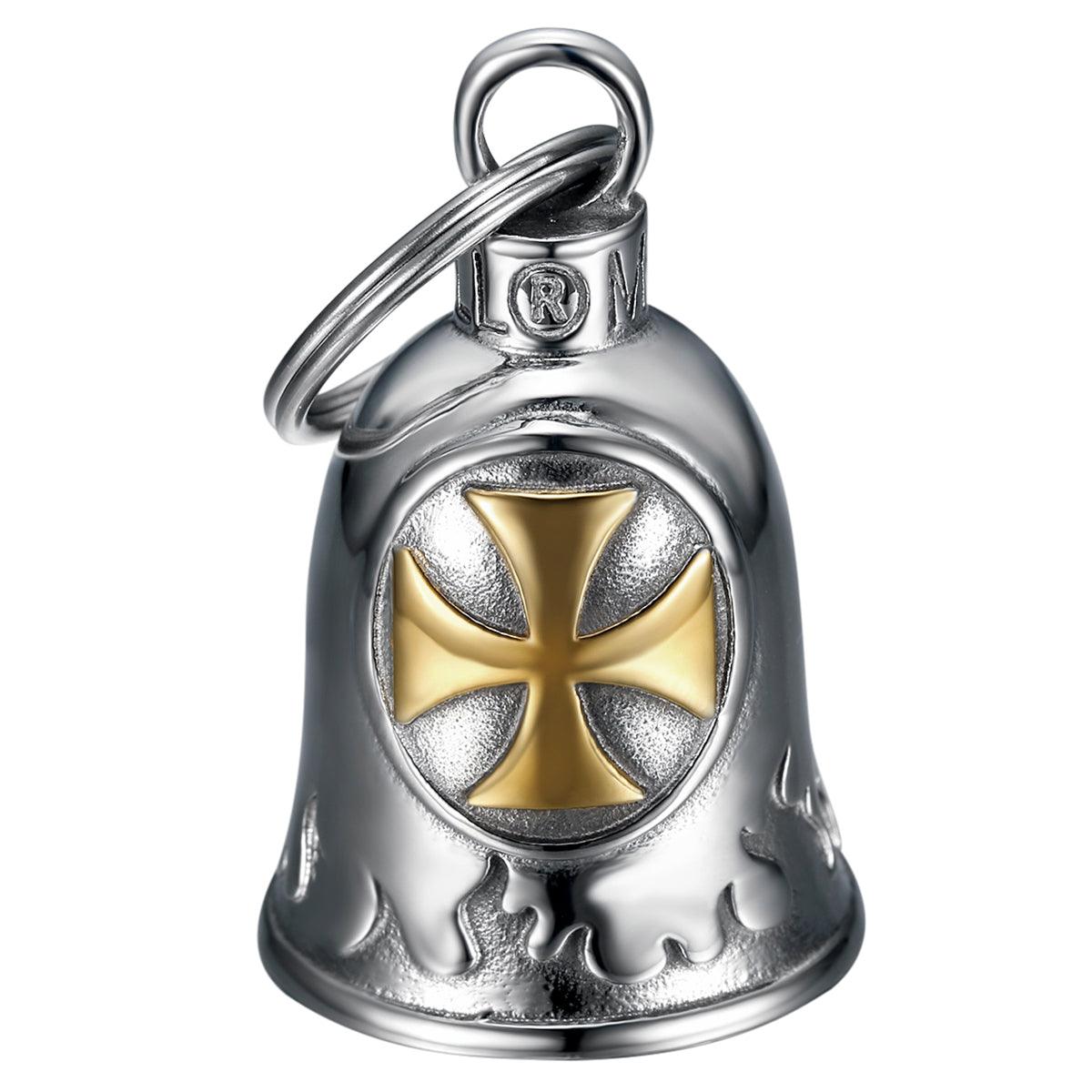 Clochette moto Croix Templier Acier inoxydable Argent Or - Mocy Bell