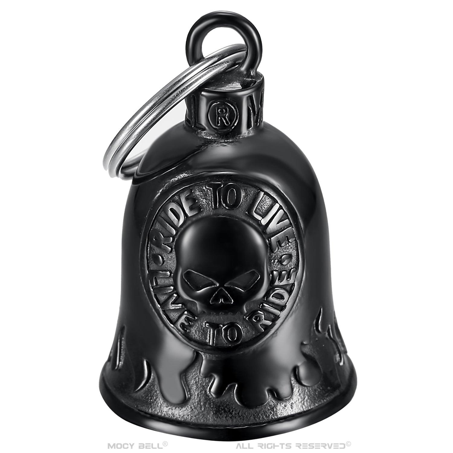 Clochette moto porte-bonheur Skull Ride to Live Acier inoxydable Noir - Mocy Bell