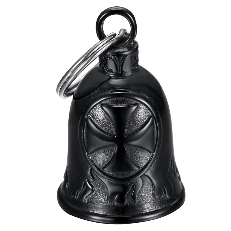 Guardian Bell Motorcycle Bell Lucky Charm Templar Cross Black Titanium Steel