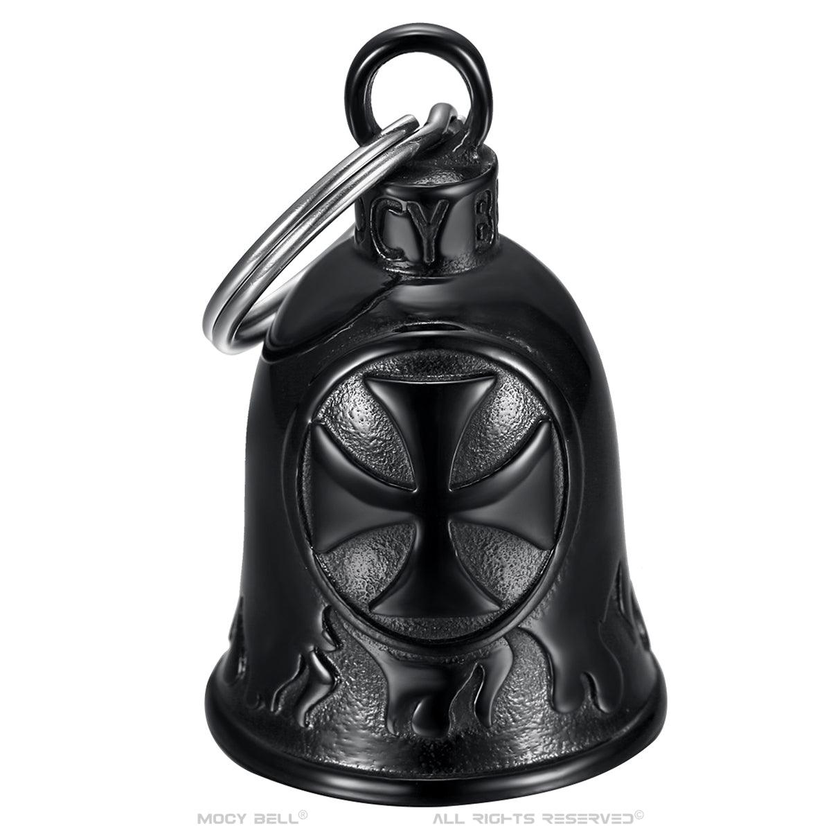 Guardian Bell Clochette Moto porte bonheur Croix des templiers Acier noir titane - Mocy Bell