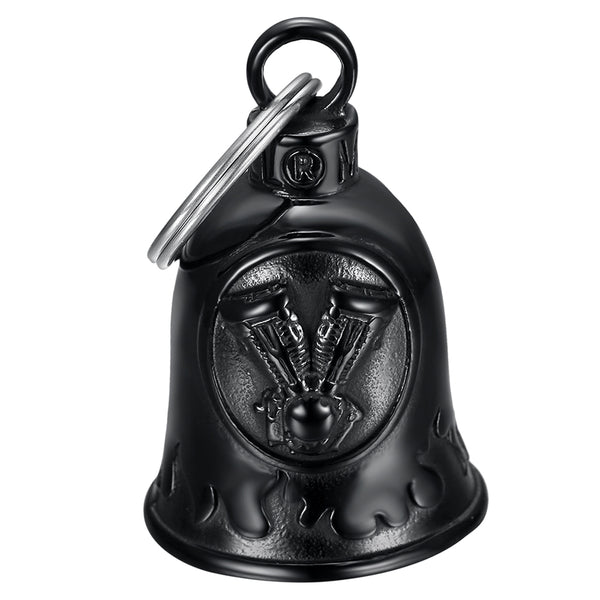 Clochette Moto Guardian Bell porte bonheur Moteur V-twin V2 Acier inoxydable noir titane