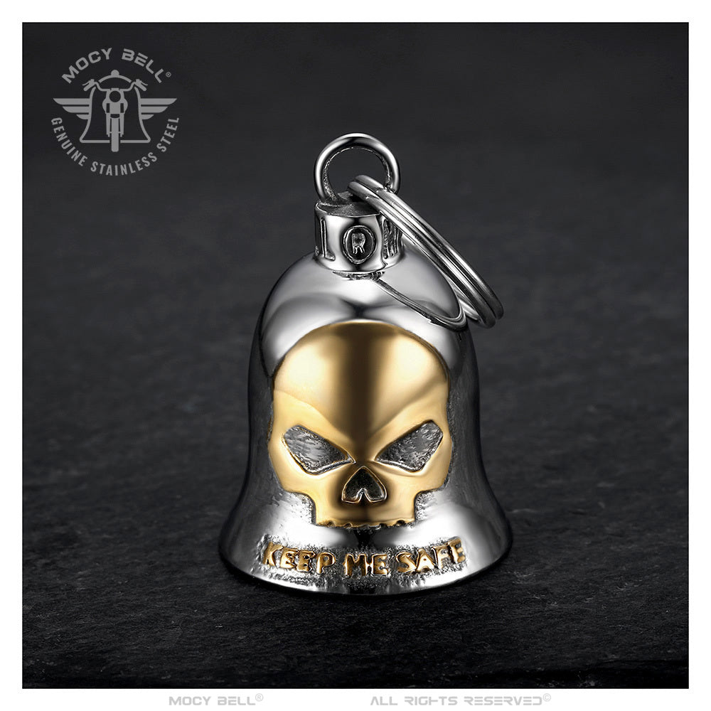 Clochette moto Guardian Bell “Keep Me Safe”, acier inoxydable, talisman biker pour éloigner les mauvais esprits.