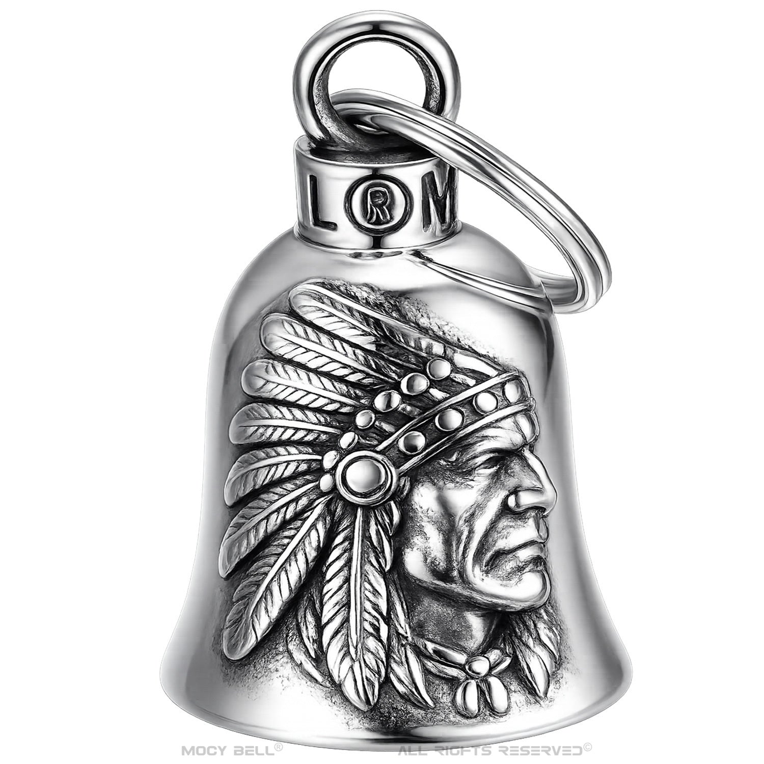 Clochette moto Indian Biker avec grand anneau en acier inoxydable porte-bonheur motard