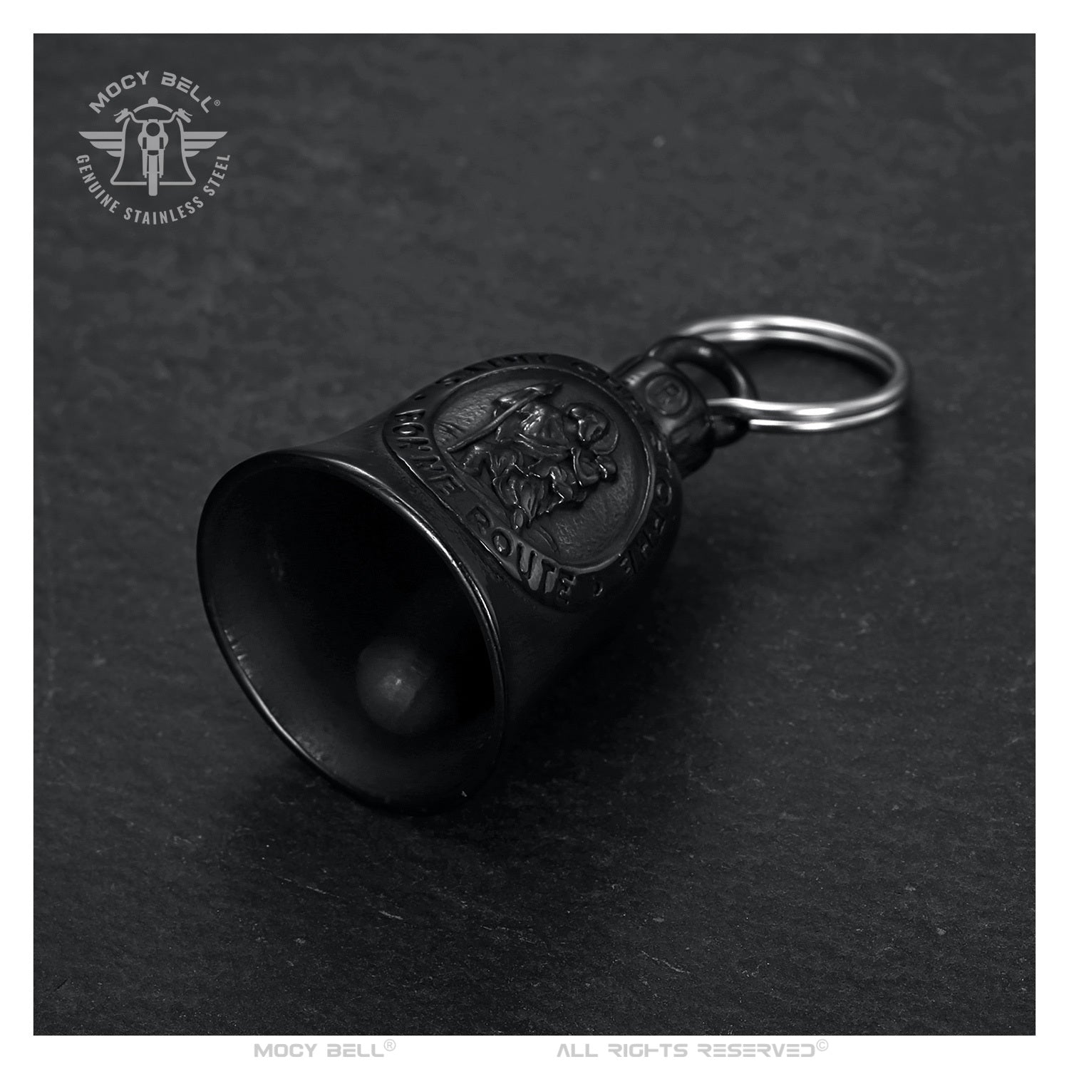 Intérieur clochette moto Saint Christophe noire avec bille en acier inoxydable porte-bonheur