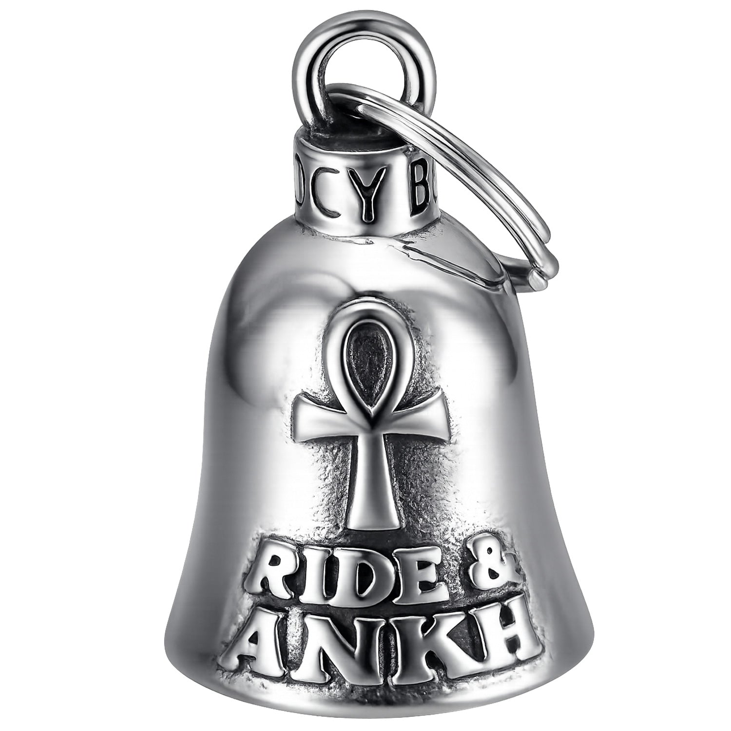 Clochette moto Guardian Bell Ride and Ankh MocyBell en acier inoxydable 316L vue de face