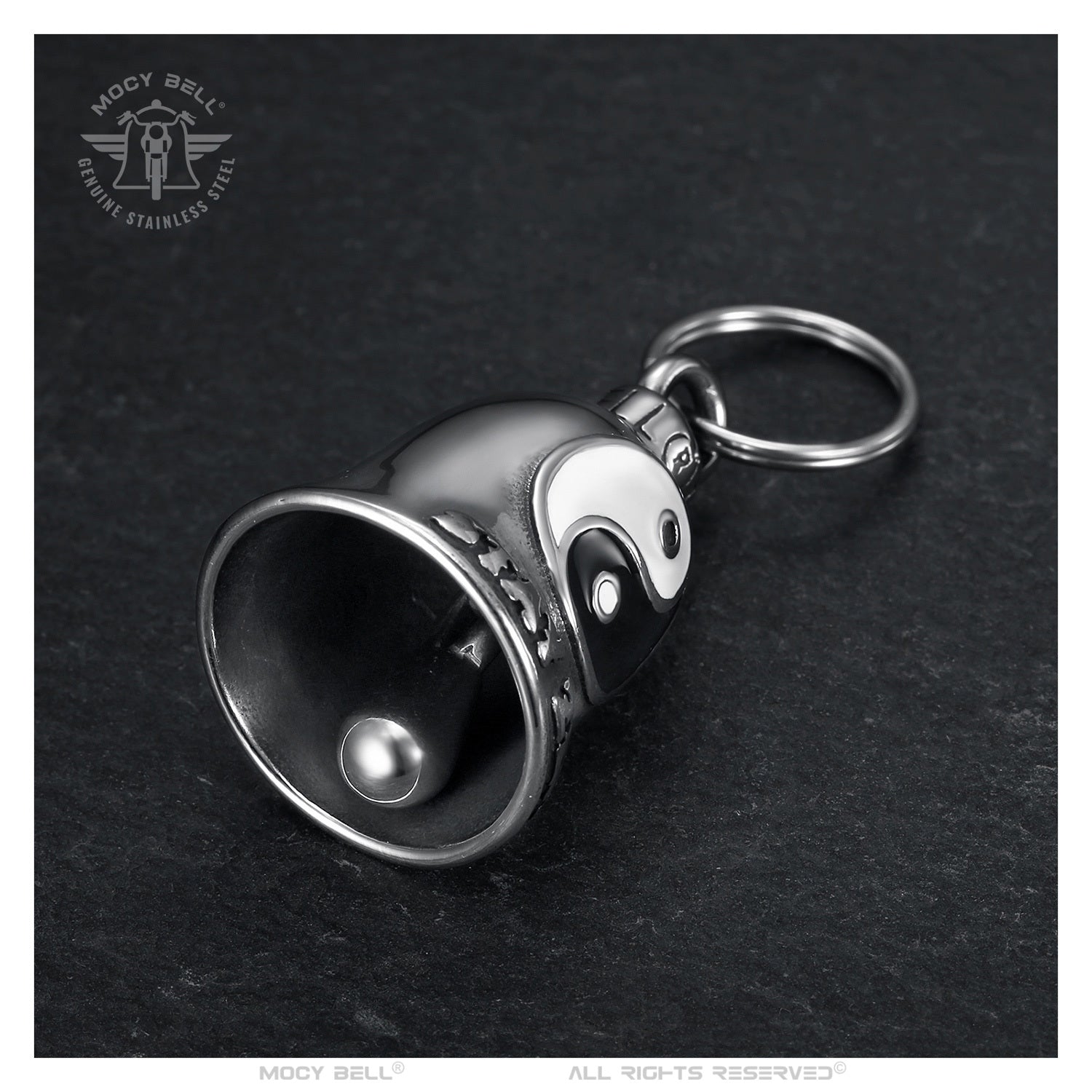 Intérieur de la clochette moto Yin Yang Stay Zen avec battant en acier 316L