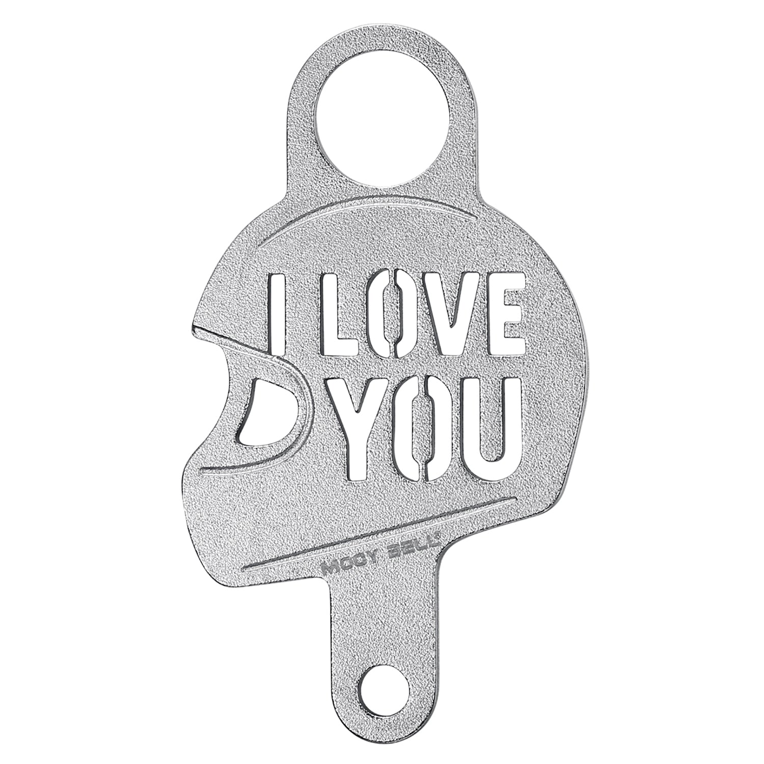 Support clochette moto I Love You 316L avec gravure découpée en relief