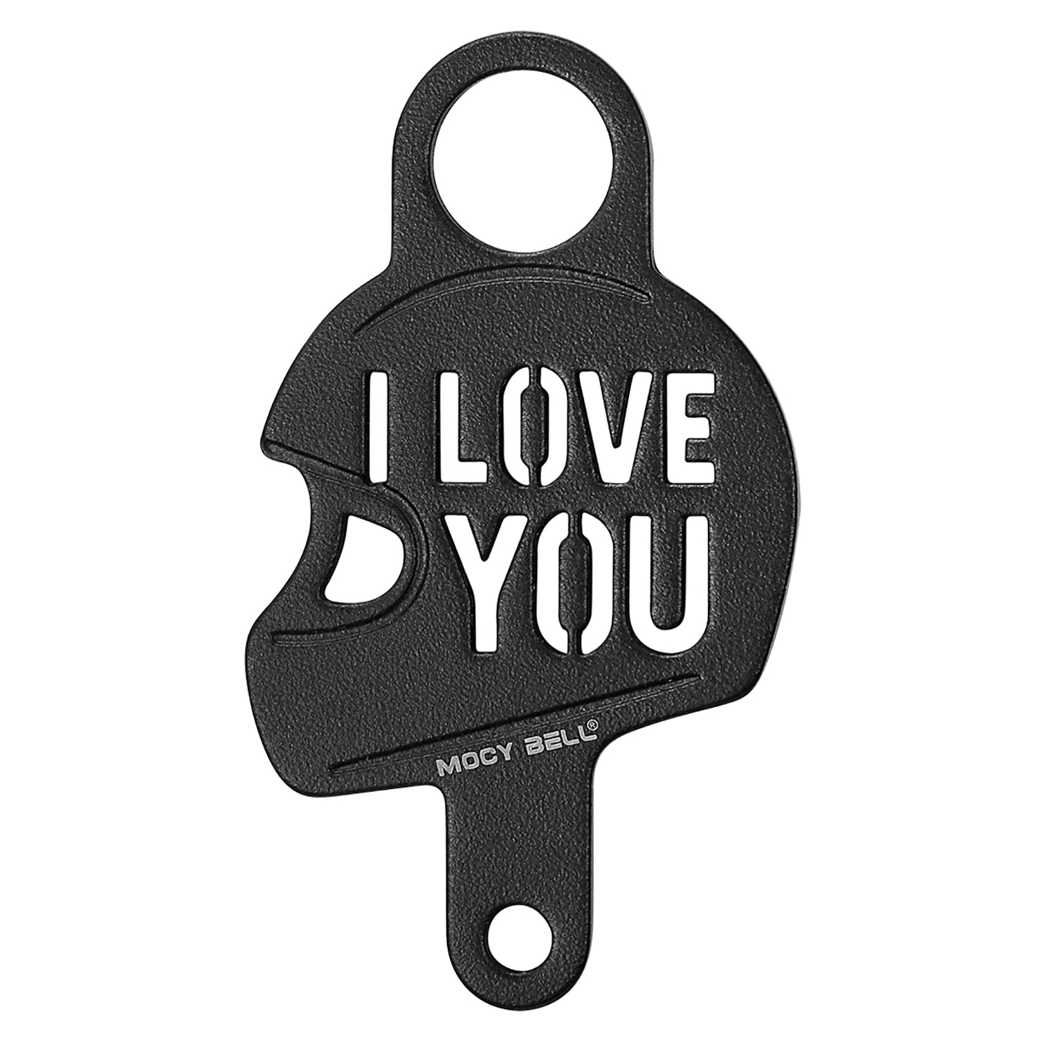 Support clochette moto I Love You noir mat avec gravure découpée