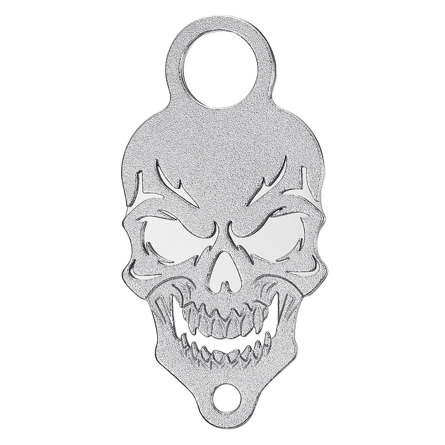 Dos du support clochette moto Skull en acier 316L avec inscription gravée